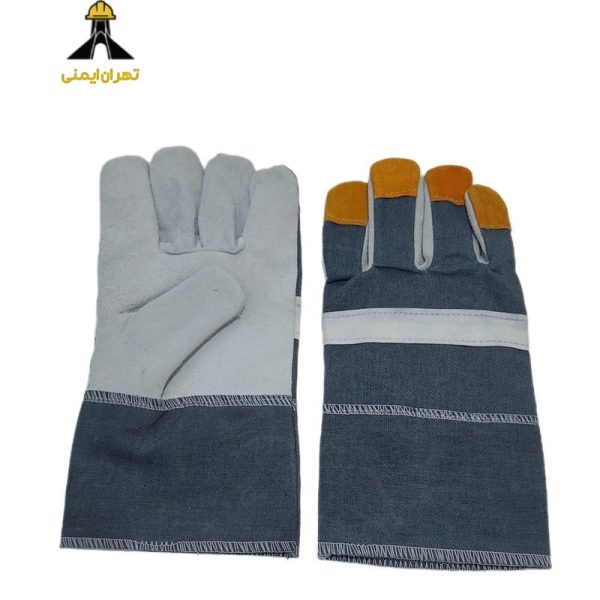 دستکش ایمنی مدل کف چرم برزنتی سر انگشت چرم